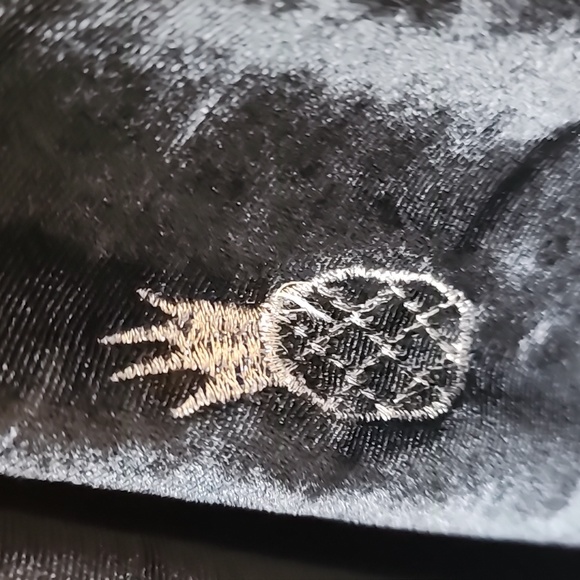 Peach Love black velvet long dress gold embroidered pineapples-S - Picture 3 of 8